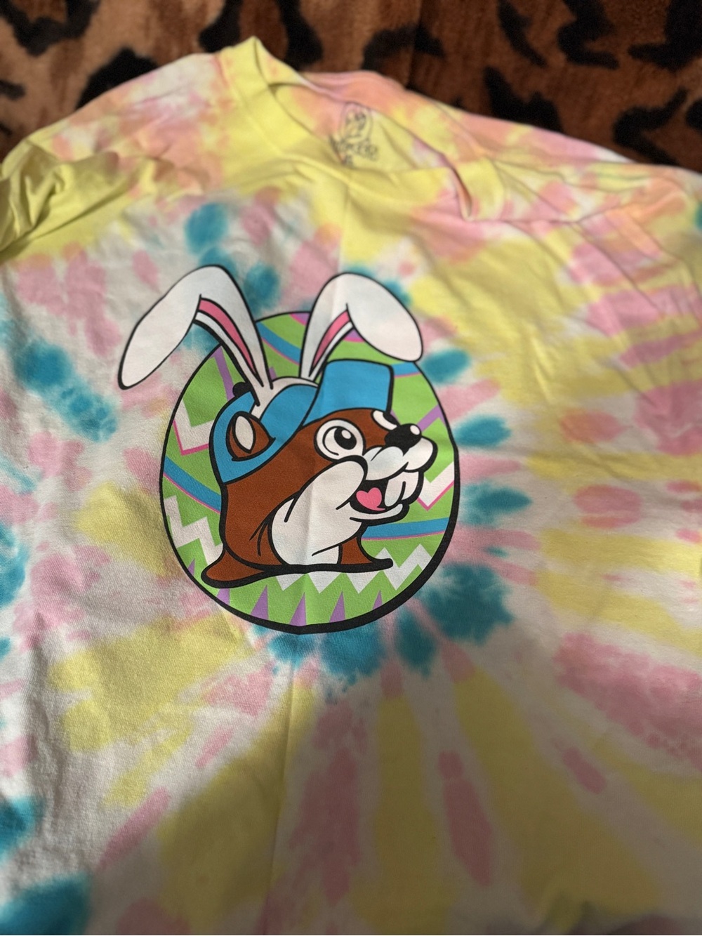 Tie-Dye Bunny Graphic Short Sleeve Tee - Yellow Pink Blue